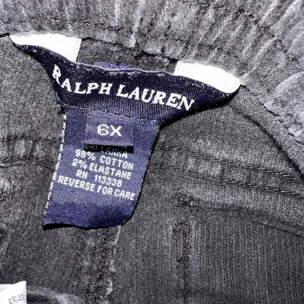 Ralph Lauren Pants Girl Size 6X Black Corduroy Cotton Stretch Elastic Waist Fade